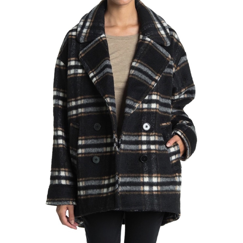 Halogen Barn Plaid Double Breasted Peacoat